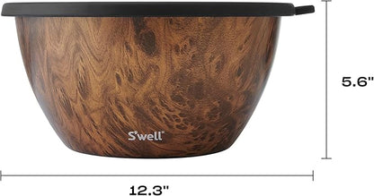 S'well Stainless Steel Salad Bowl Kit XL 184oz, Teakwood, Includes 5oz Canister For Dressing, Serving Utensils, and Removable Tray, Leakproof, Easy to Clean, Dishwasher and Refrigerator Safe