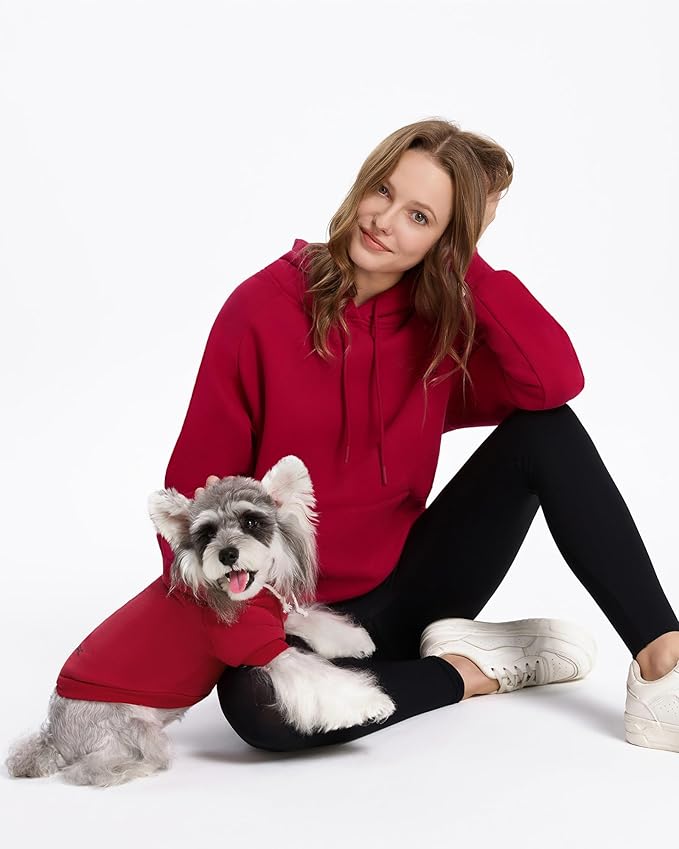 XPUDAC Matching Hoodie for Dogs and Humans Fleece Sweatshirt Soft Warm Pet Hoodie Sweater for Large Small Medium Dog and Owner Matching Clothes Cold Weather, Red, X-Small