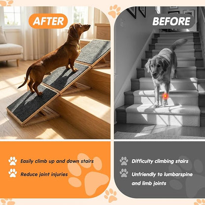 2 Packs Adjustable Slope Foldable Wooden Dog Ramp for Stairs, Anti-Slip Bump Dog Ramp for Stairs, No Installation Required, Small or Medium Cats, Step for Injured Pets (11.81 Inches/ 30 cm)