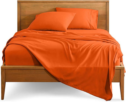 Bare Home Split Head Flex King Sheet Set - 1800 Ultra-Soft Microfiber Bed Sheets - Double Brushed - Deep Pockets - Easy Fit - 4 Piece Set - FlexTop King Bedding Sheets (Split Head Flex King, Orange)