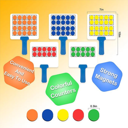 Magnetic Ten Frame Set,5 Dry Erase Paddles & 150 Math Counters,Counting Toys for Kids,Addition and Subtraction Games,Math Manipulatives 1st Grade,Kindergarten Preschool Classroom Must Haves