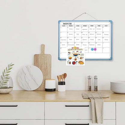 Blue Frame Whiteboard Calendar, 16" x 12" Dry Erase Board Calendar for Wall, Small Monthly Planner for Home, Office, School