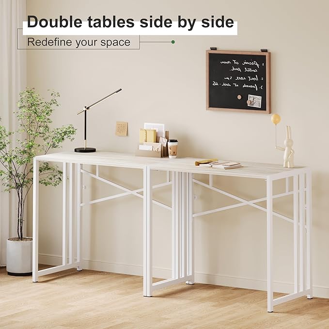 Small Folding Desk 35 inch, No Assembly Required Small Office Desk, Writing Gaming Computer Camping Table, Beige