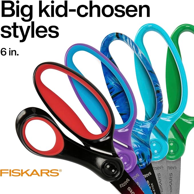 Fiskars Softgrip 6" Big Kids Scissors for Ages 8-11, Scissors for School or Crafting, Turquoise-Purple Ombre