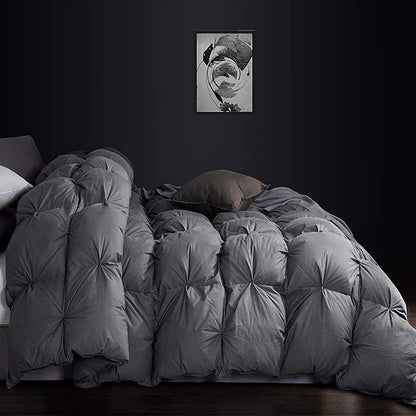 Luxurious Heavyweight Goose Down Feather Fiber Comforter Duvet Insert, Exquisite Gray Pinch Pleat Design, Oversize Palatial King 120 x 98, Premium Baffle Box 100% Egyptian Cotton, 95 oz Fill Weight