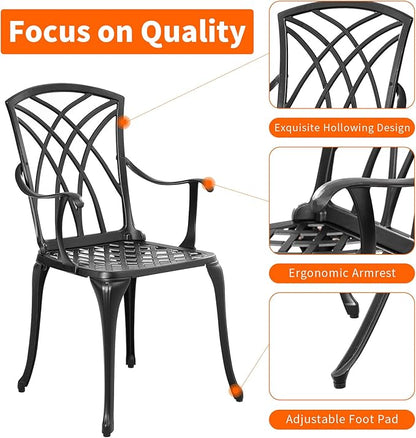 Outdoor 3 Piece Bistro Set Cast Aluminum Bistro Table and Chairs Set of 2, All Weather Bistro Patio Set, Patio Furniture for Garden Black