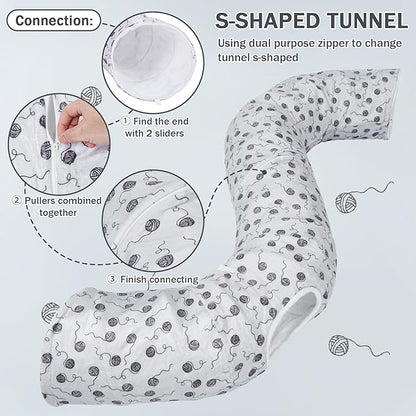 Ownpets Large Cat Tunnel, Soft Plush Cat Donut Tunnel Bed with Washable Cushion, Peekaboo Cat Tube for Indoor Kitten, Puppy, Rabbit, Gray