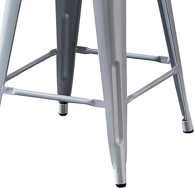 AC Pacific 24” Metal Barstool Set of 2 – Country Rustic Style with Low Back, Lightweight & Sturdy Build, Easy Assembly – Matte Silver