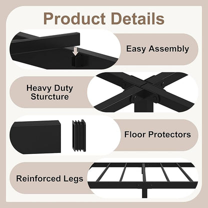 5 Inch Low Bed Frame Full, Heavy Duty Full Size Bed Frame Low Profile, No Box Spring Needed, Easy Assembly, Noise Free, Black