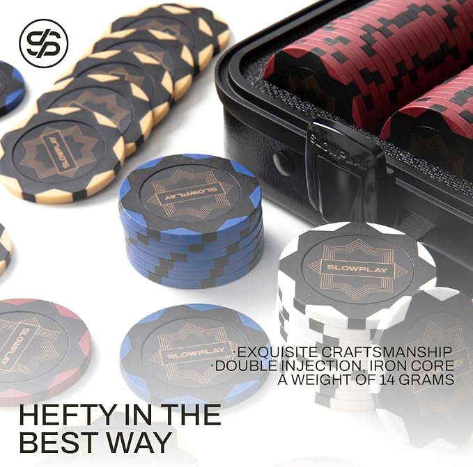 SLOWPLAY Nash 14g Clay Poker Chip Set for Texas Hold'em, 500 PCS [Blank Chips - Black Gold Edition] Features a Premium Case with Durable German Polycarbonate Shell