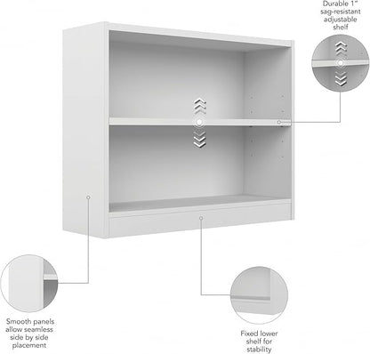 Bush Furniture Universal Small 2 Shelf Bookcase in White, Low Storage and Display Bookshelf for Home Office or Living Room Organization