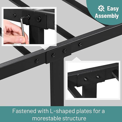 Queen Bed Frame-Classic Metal Platform Bed Frame Mattress Foundation with Victorian Style Iron-Art Headboard/Footboard/Under Bed Storage/No Box Spring Needed/Black