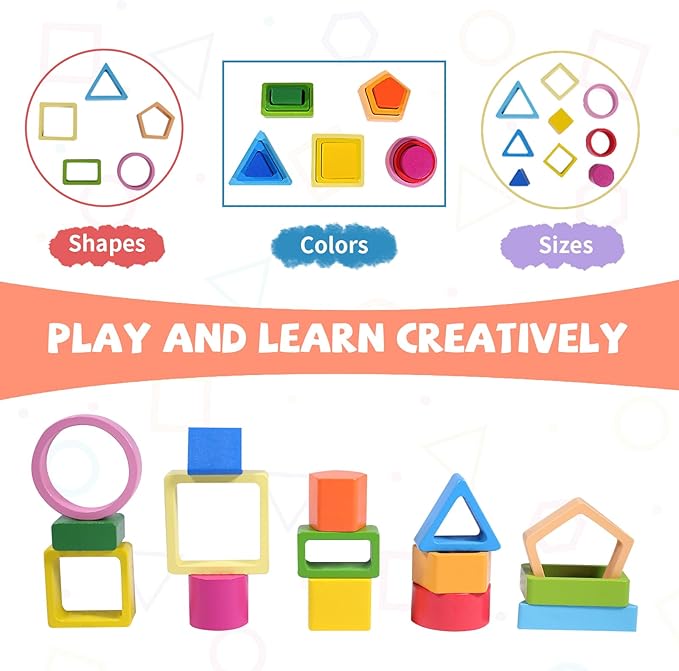 Montessori Toys for 1+ Year Old, Wooden Baby Stacking Shape Color Sorting Toys for Toddlers 1-3, Preschool Learning Activities Toddler Games, 1 2 3 Year Old Girls Boys Birthday Gifts