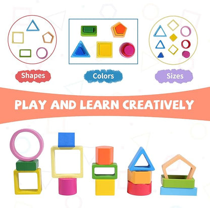 Montessori Toys for 1+ Year Old, Wooden Baby Stacking Shape Color Sorting Toys for Toddlers 1-3, Preschool Learning Activities Toddler Games, 1 2 3 Year Old Girls Boys Birthday Gifts
