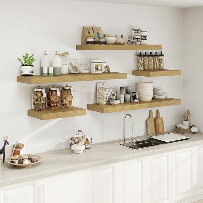 Heimlove Oak Bathroom Shelves Floating Shelves for Wall Shelf Over Toilet Long Wall Mounted Modern Farmhouse,48 x 12 Wall Shelves with Invisible Brackets for Living Room, Kitchen, Bedroom