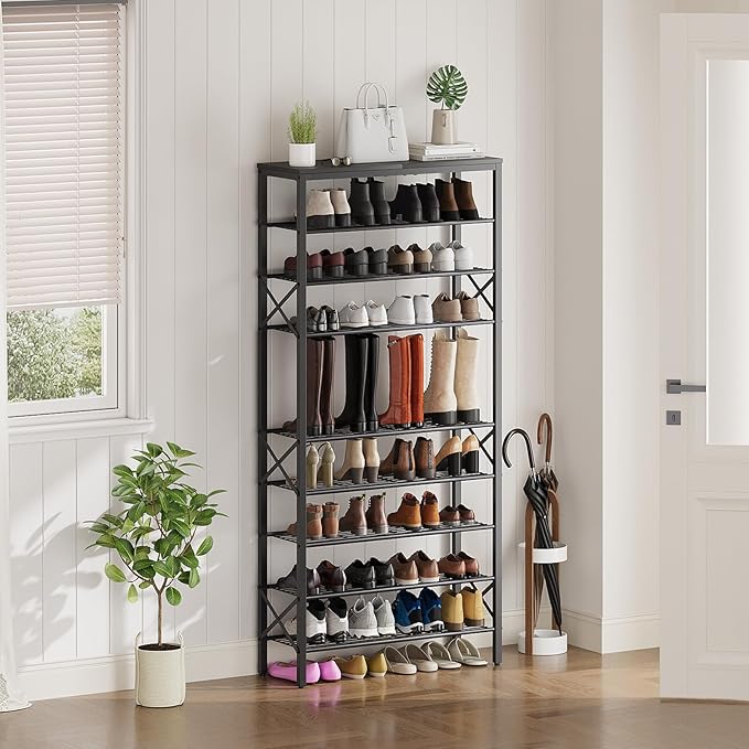 10 Tier Shoe Rack, Large Capacity Shoe Storage Organizer Holds 40 Pairs, Sturdy and Stable, for Entryway, Hallway, Closet, Dorm Room, Black SS10BB