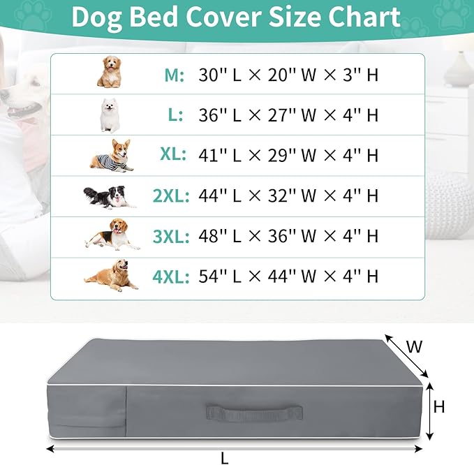 COSHNIBI Dog Bed Covers Replacement Washable,Waterproof Dog Bed Cover with Zip and Carry Handle for Dog/Cat 30''Lx20''Wx3''H-Grey
