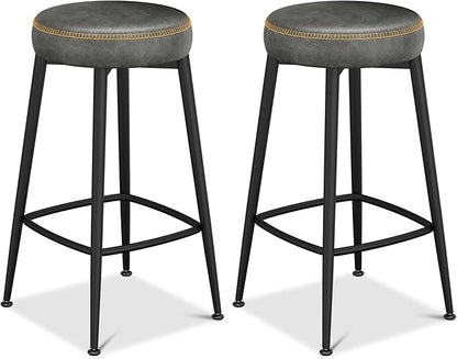 Counter Height Bar Stools, 26" H Backless Bar Stools Set of 4, Upholstered Faux Leather Kitchen Counter Stools, Mid Century Modern, Kitchen Island Home Bar, Pub, Black Grey