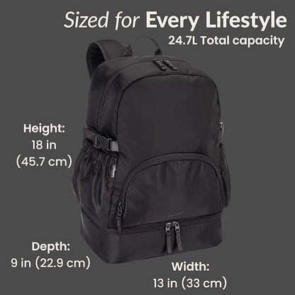 Bentgo 2-in-1 Adult Backpack & Insulated Lunch Bag – Lightweight, Water-Resistant Travel Backpack with 9 Compartments, Laptop Sleeve & Trolley Sleeve for Work & Everyday Use (Obsidian Charcoal)