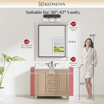 Keonjinn 30 x 36 Inch Black Bathroom Mirror, Beveled Rectangle Framed Mirror for Wall, Black Bathroom Vanity Mirror for Over Sink, Tempered Glass, Square Corner, Farmhouse Style