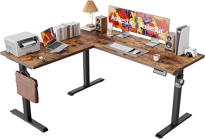 Agilestic 59 Inch L Shaped Standing Desk Adjustable Height, Electric Corner Standing Desk, Sit Stand Computer Table with Splice Board, Rustic Brown