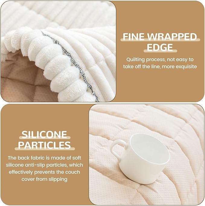 OTOB Couch Covers for 3 Cushion Sofa Pet Friendly, Plush Fuzzy Non Slip Sofa Covers Washable, Soft All Seasons Sofa Slipcovers Furniture Protector Dog Bed Mat (Cream, 27.6" x 82.7")