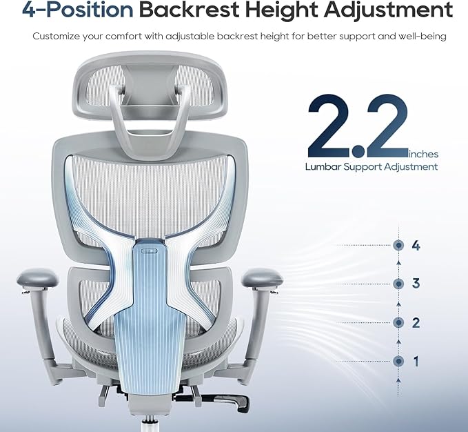 COLAMY Ergonomic Mesh Office Chair with Footrest, Executive High Back Computer Desk Chair with Wide Headrest and Adjustable 3D Arms, Backrest Height, Tilt Lock and Lumbar Support, Grey