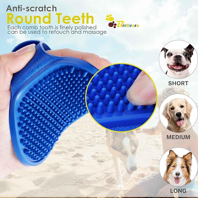 2 Pack Dog Grooming Brush, Premium Soft Silicone Pet Bath Brushes with Adjustable Handle, Shampoo Soothing Comb for Wet Dry Long Short Haired Dogs & Cats Massaging, Deshedding