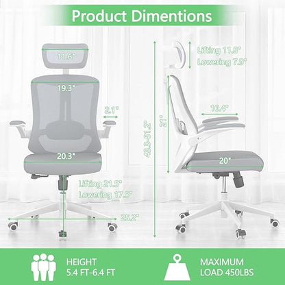 Mesh Office Executive Chair High Back Adjustable Home Desk Chair, Swivel Computer Managerial Chair with Lumbar Support (Grey)