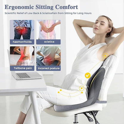 Ergonomic Seat Cushion with Adjustable Strap, Memory Foam Office Chair Seat Cushion with L-Shaped Design, Car Seat Cushion Fits for Truck Driver Semi Truck, Gaming Chair, Desk, Light Gray