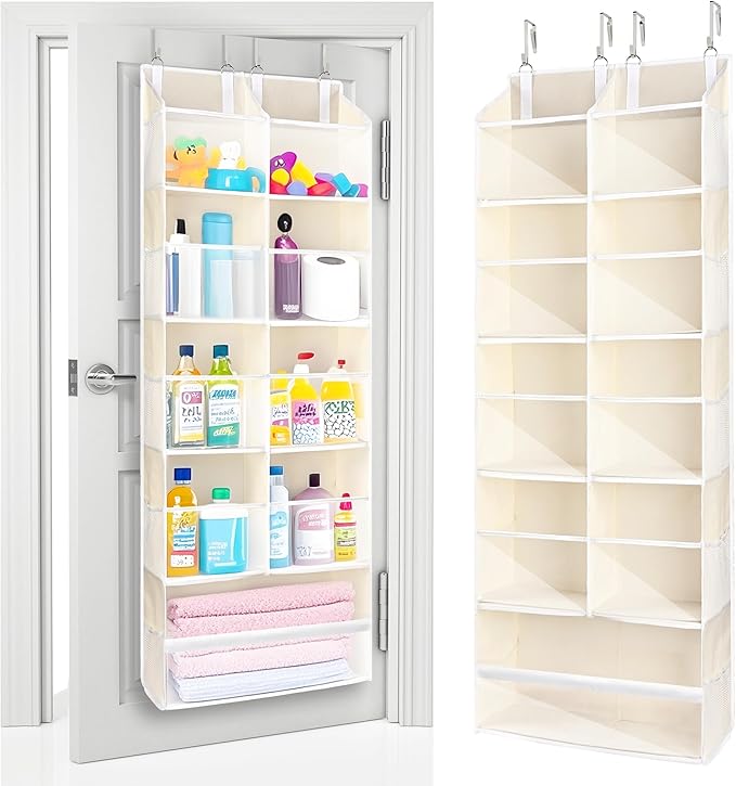 ULG Over the Door Organizer, 5-Tier Extra Large Hanging Storage with 10 Mesh Pockets, 100 lbs Capacity, Heavy Duty Door Organizer for Closet, Bedroom, Nursery Storage, Beige