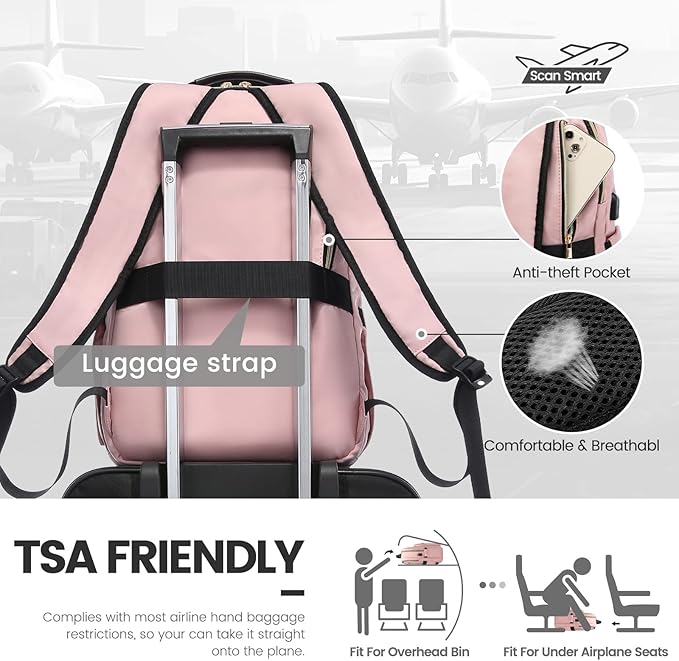 LOVEVOOK Laptop Backpack for Women 15.6 inch,Cute Womens Travel Purse,Professional Laptop Computer Bag,Waterproof Work Business College Teacher Bags Carry on Backpack with USB Port,Pink