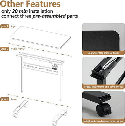 Non-Electric Auto-Lifting Standing Desk, No Knobs or Crank, Cordless, Rolling and Mobile, Great for Walking Pad, Adjustable Height 28.1'' to 43.3'', Desktop Size 31.5'' by 15.7'', Color Black
