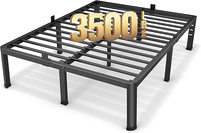 18 Inch Queen Size Metal Platform Bed Frame with Round Corners, Storage Space Under High Bed Frame-Heavy Duty Steel Slats Support, Noise Free - Easy Assembly - No Box Spring Needed