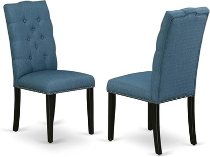 East West Furniture V697EL121-5 5 Piece Dinette Set Includes a Rectangle Dining Room Table with V-Legs and 4 Blue Linen Fabric Upholstered Parson Chairs, 40x72 Inch, Multi-Color