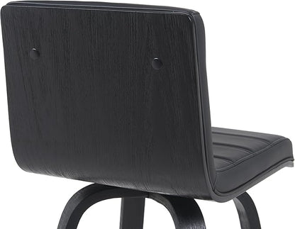 Armen Living Vienna Modern Swivel 30" Bar Height Barstool with Black Faux Leather and Black Wood Finish
