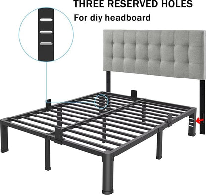 16 Inch California King Bed Frame with Rounded Corner and Headboard Hole Mattress Retainers 3500 LBS Metal Heavy Duty Steel Slats Support No Box Spring Needed Platform Noise Free Easy Assembly