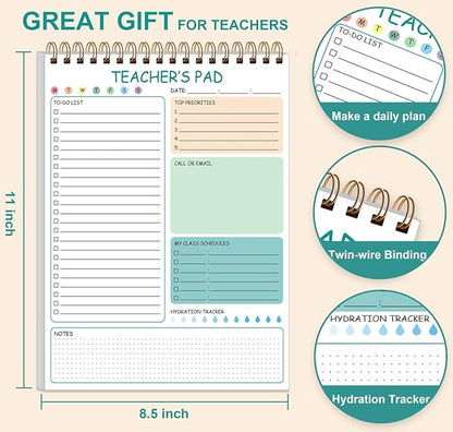 Teacher Notepad - A4 Teacher To Do List Notepad, Spiral Checklist Notebook Organizer for Teachers Notes Task Appointment, Teacher Appreciation Gifts, 8'' x 11'', Green