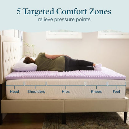 Lucid Lavender-Infused Mattress Topper - Memory Foam - 2 Inch - California King Size - Plush Feel - 5 Convoluted Zones - CertiPUR Certified - New Home Owner & Dorm Room Essentials
