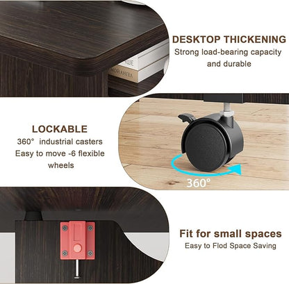 IDEALHOUSE Folding Dining Table, Drop Leaf Dining Table with 6 Wheels and 2-Layer Storage Shelf, Space Saving Dining Table for Small Spaces (Dark Walnut, 50.1" D x 31.4" W x 29.5" H)