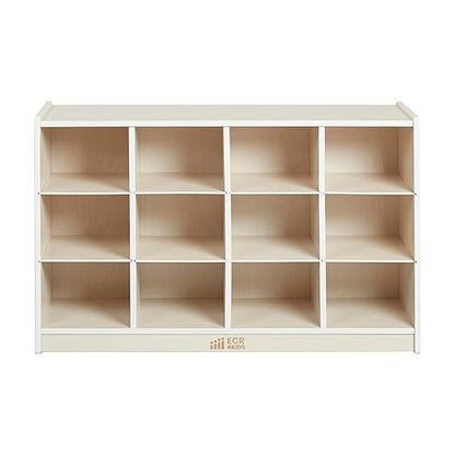 ECR4Kids 12 Cubby Mobile Tray Storage Cabinet, 3x4, Classroom Furniture, White Wash