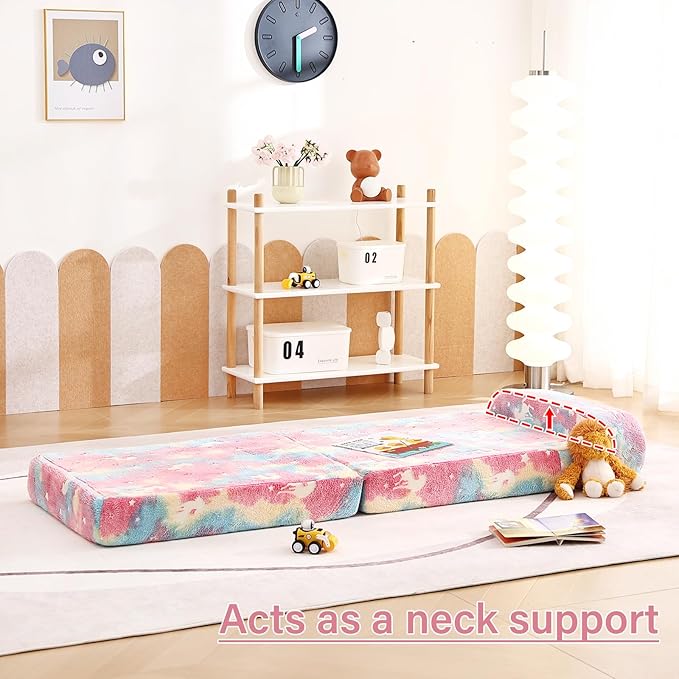 Tiita Folding Sofa Bed for Kids, Toddler Fold Out Couch Bed with Removable Cover, Kids Futon Sleeper Chair Folding Bed Mattress for Kids Room, Living Room, Guest Room,Colorful