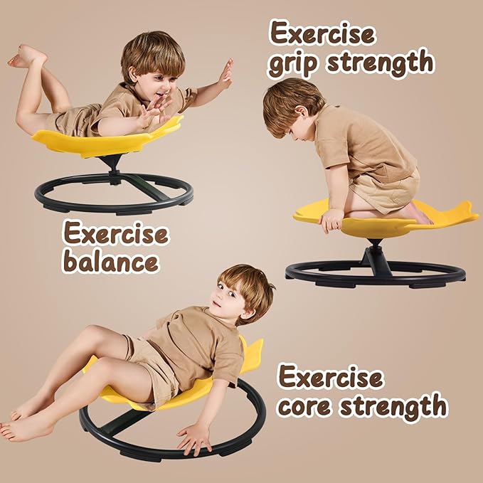 Autism Sensory Spinning Swivel Chair for Autistic Kids, 360° Spin Seat Toy for Children with Autism & ADHD, Sit and Spin Sensory Chair for Balance and Motion Training, Sensory Toys for Kids (Yellow)