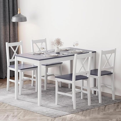 SogesPower Dining Table Set for 4, Wood Rectangular Kitchen Dining Table Set with 4 Chairs, 5-Piece Space-Saving Kitchen Table Set for Dining Room Small Space, Grey+White 43"