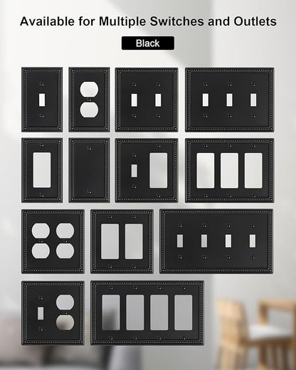 4-Pack Single Toggle Light Switch Cover Plate, Pearls Decorative Switch Plate Covers, Black 1 Gang Metal Wall Plate, Corrosion Resistant