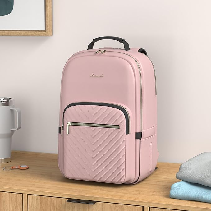 LOVEVOOK Laptop Backpack for Women 15.6 inch,Cute Womens Travel Purse,Professional Laptop Computer Bag,Waterproof Work Business College Teacher Bags Carry on Backpack with USB Port,Pink