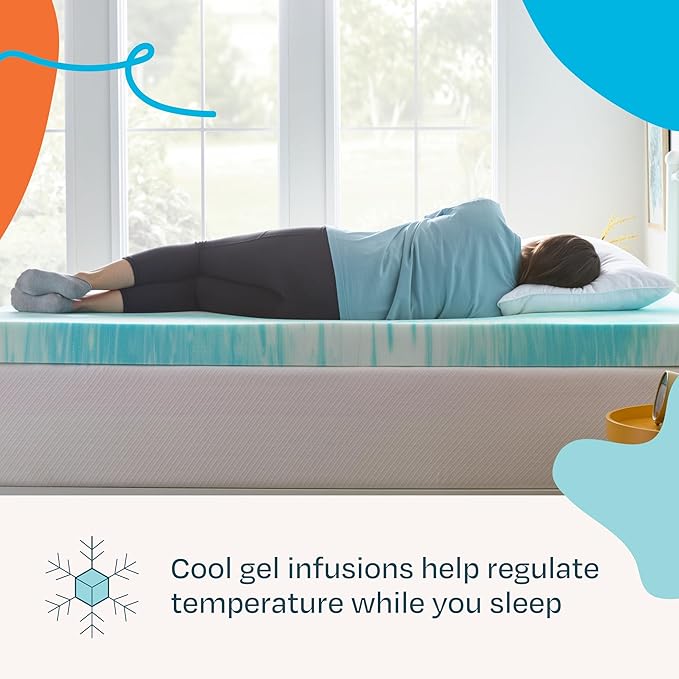 Linenspa 4 Inch Gel Swirl Memory Foam Mattress Topper – Cooling Gel Infused – Pressure Relieving Bed Topper - Mattress Pad – CertiPUR Certified - Queen Size