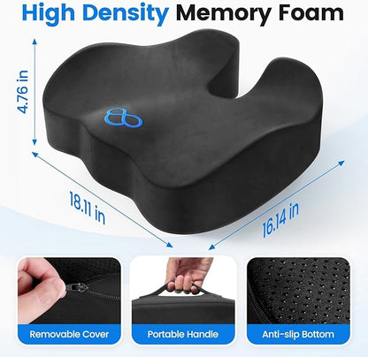Seat Cushion with Carry Handle, Memory Foam for Tailbone/Sciatica Easing, Chair Cushions for Cars, Desks, Office Chair Cushion with Non-Slip Design, Ideal for Post-Surgery Recovery (Grey)