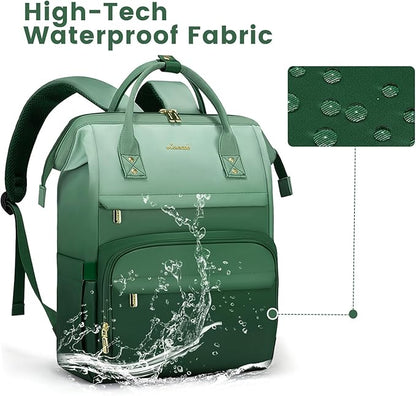 LOVEVOOK Gradient Laptop Backpack for Women,15.6 Inch Work Computer Bakcpack Purse Laptop Bag With Anti-Theft Pocket,Waterproof Carry on Teacher College Backpack for Travel,Green-White