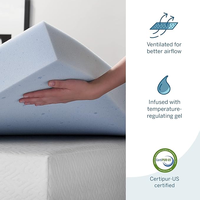 LUCID 4 Inch Gel Memory Foam Mattress Topper-Ventilated Design-Ultra Plush-Queen